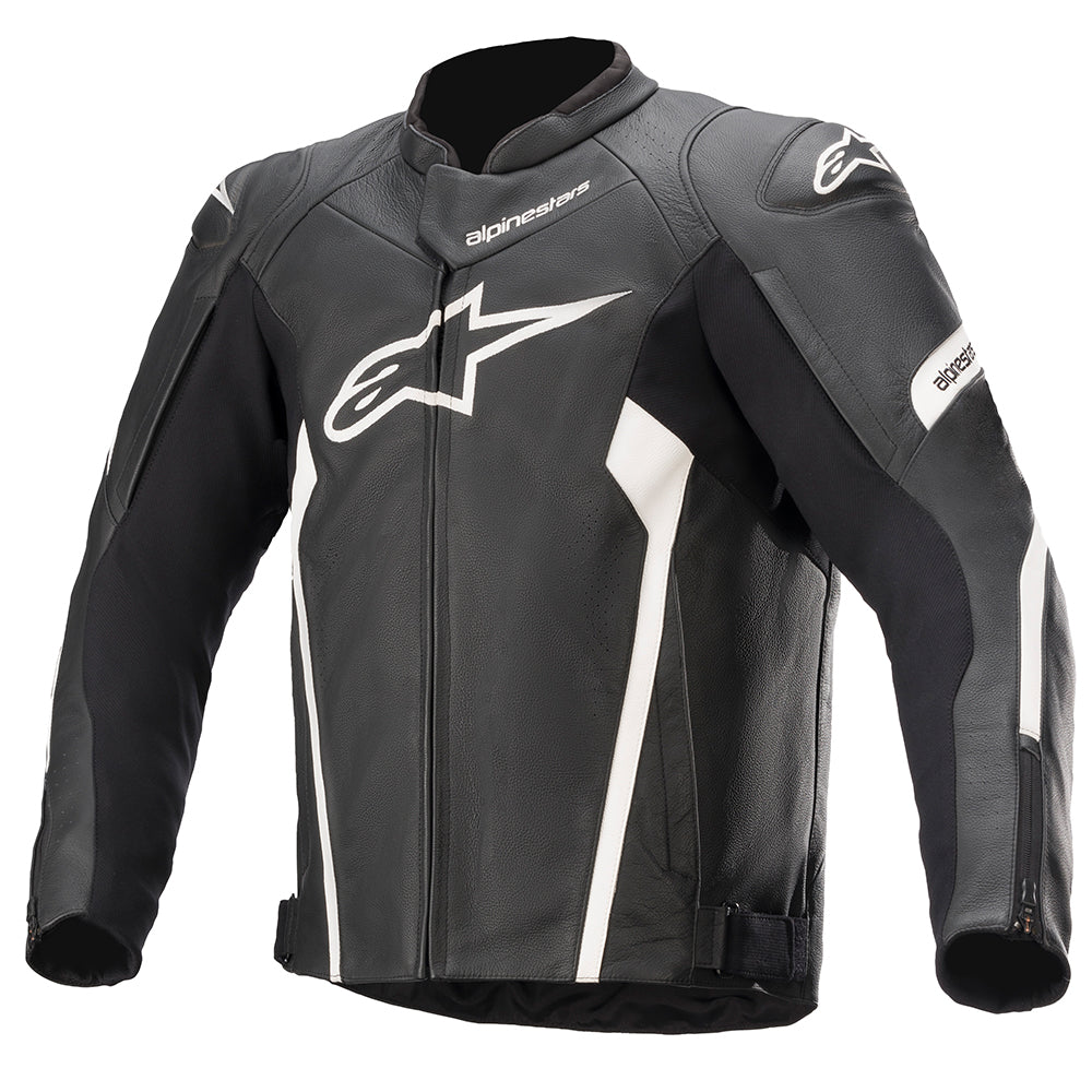 Alpinestars Faster V2 Leather Jacket Black / White FREE 1 YEAR Returns, FREE UK Delivery | ThrottleChimp