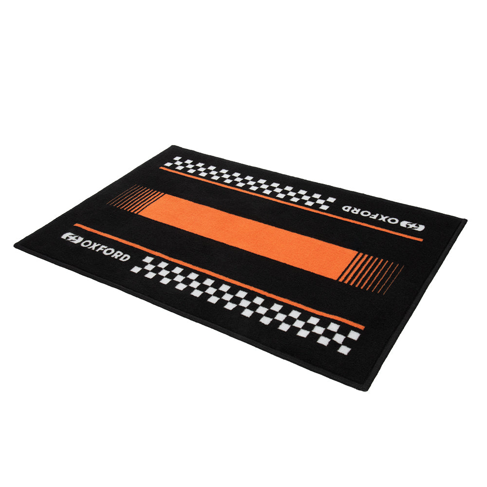 Oxford Garage Door Mat Pitlane Orange / Black - 90 x 60cm FREE 1 YEAR Returns, FREE UK Delivery | ThrottleChimp