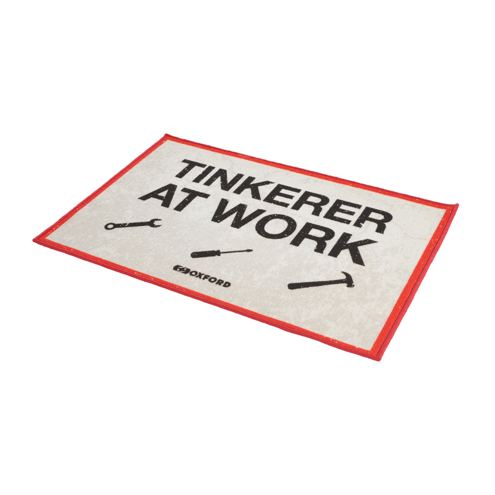 Oxford Garage Door Mat White With Tinkerer Logo - 90 x 60cm FREE 1 YEAR Returns, FREE UK Delivery | ThrottleChimp