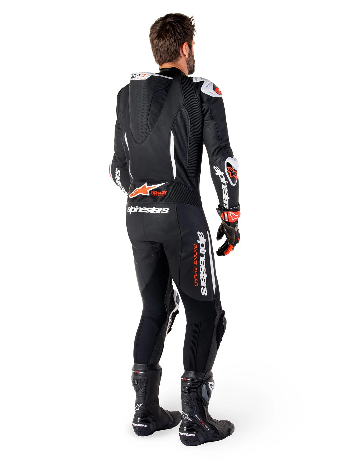 Alpinestars GP-R7 One Piece Leather Suit Black / White / Fluo Red