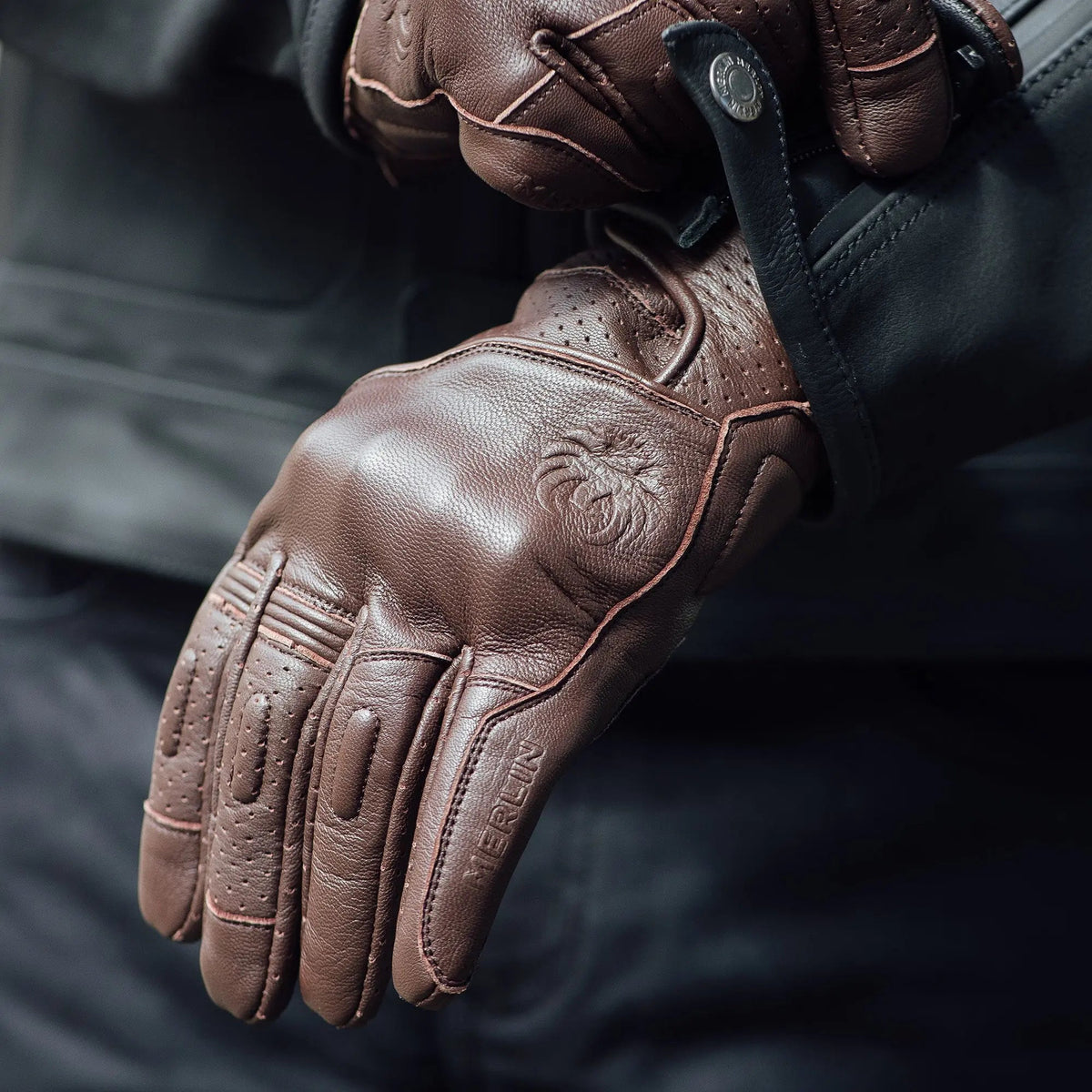 Merlin Legacy D3O Leather Gloves Dark Brown