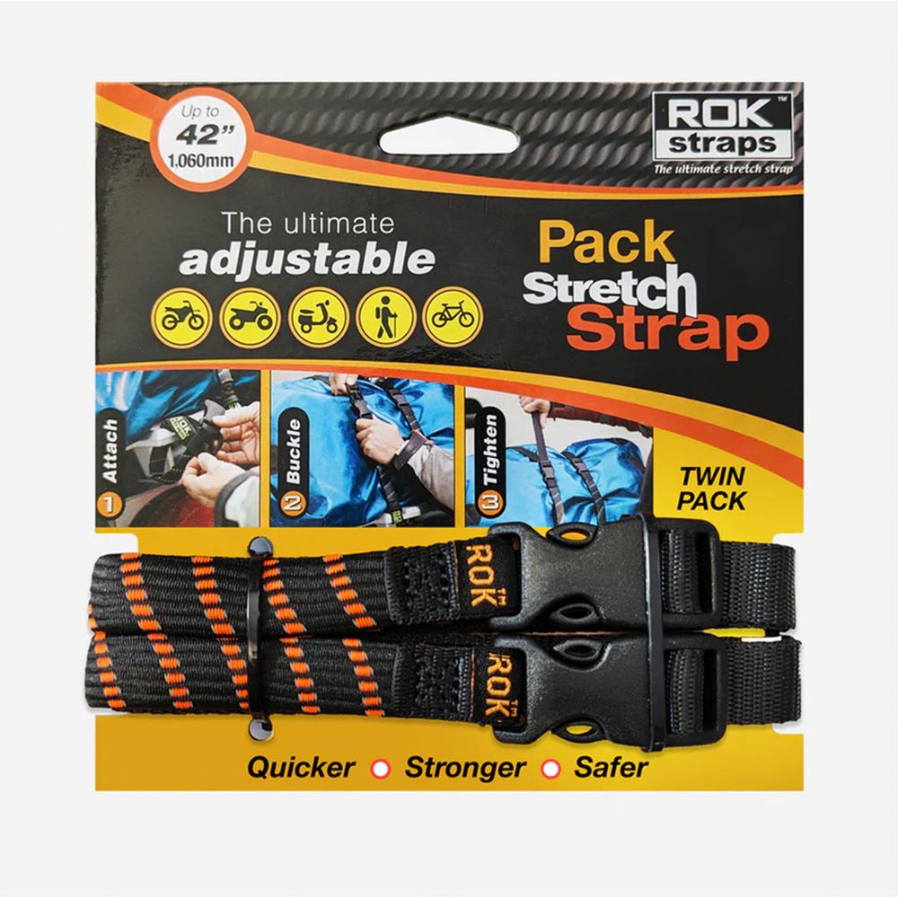 ROK Pack Adjustable Stretch Strap Black / Orange Reflective - Pack Of 2