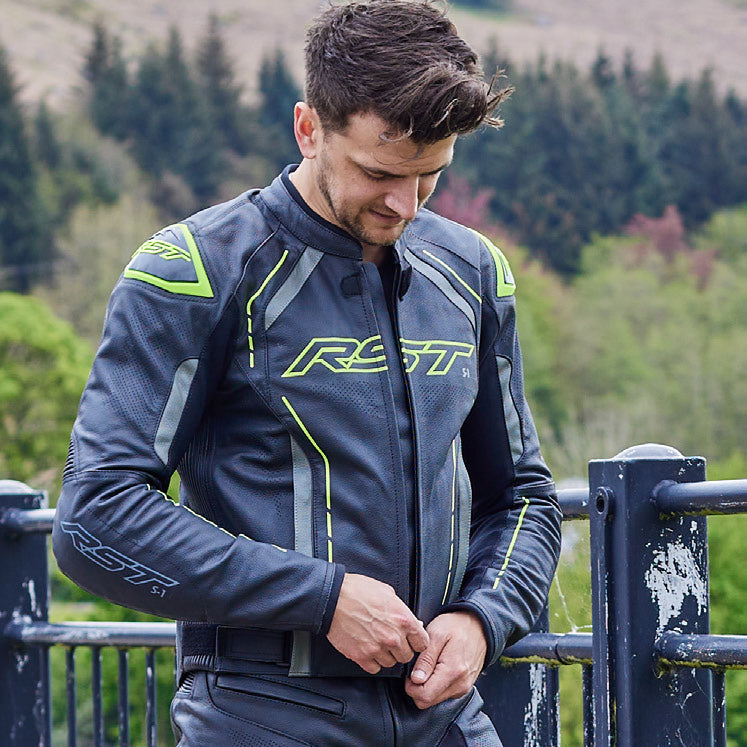 RST S1 CE Leather Jacket Black / Grey / Fluo Yellow