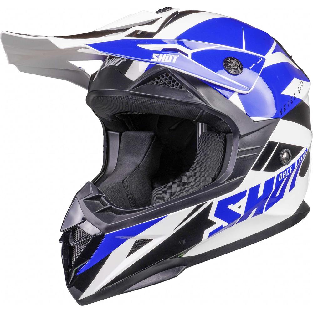 Shot Pulse MX Helmet Revenge White / Blue / Glossy Black FREE 1 YEAR Returns, FREE UK Delivery | ThrottleChimp