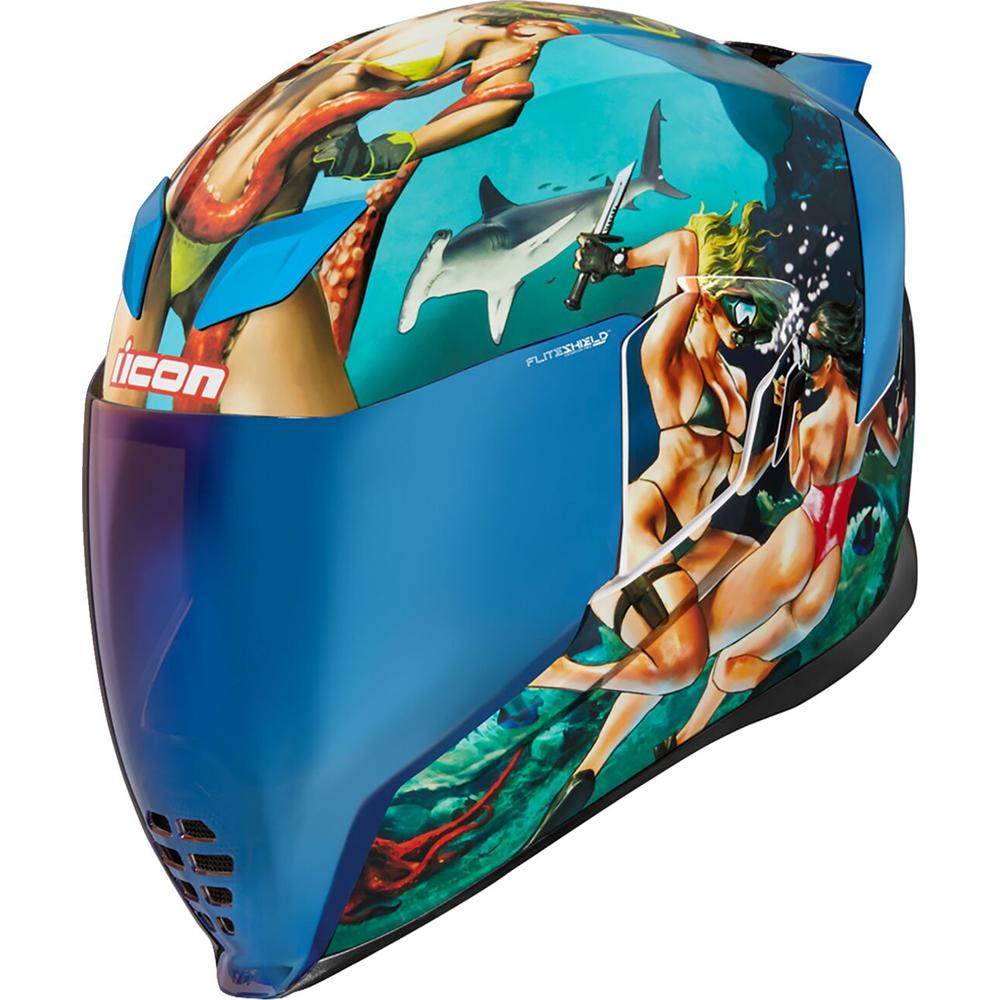 Icon Airflite Pleasuredome4 Full Face Helmet Blue FREE 1 YEAR Returns, FREE UK Delivery | ThrottleChimp