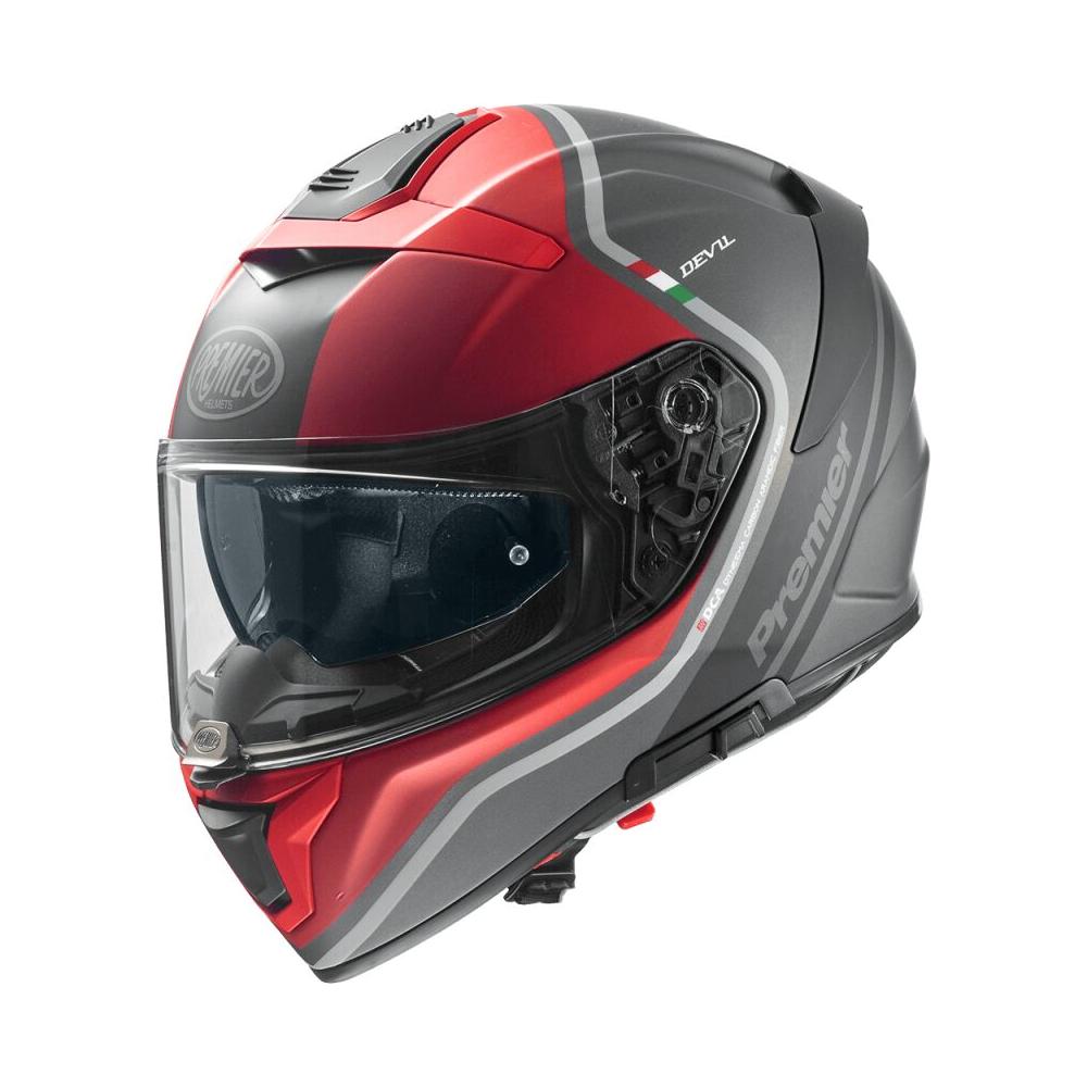 Premier Devil PH 17 Full Face Helmet Grey / Red FREE 1 YEAR Returns, FREE UK Delivery | ThrottleChimp
