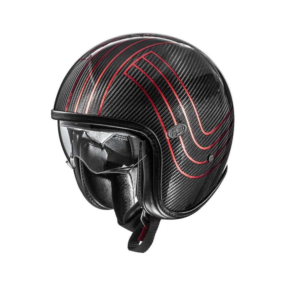 Premier Vintage Platinum Edition Carbon Open Face Helmet Black / Red FREE 1 YEAR Returns, FREE UK Delivery | ThrottleChimp