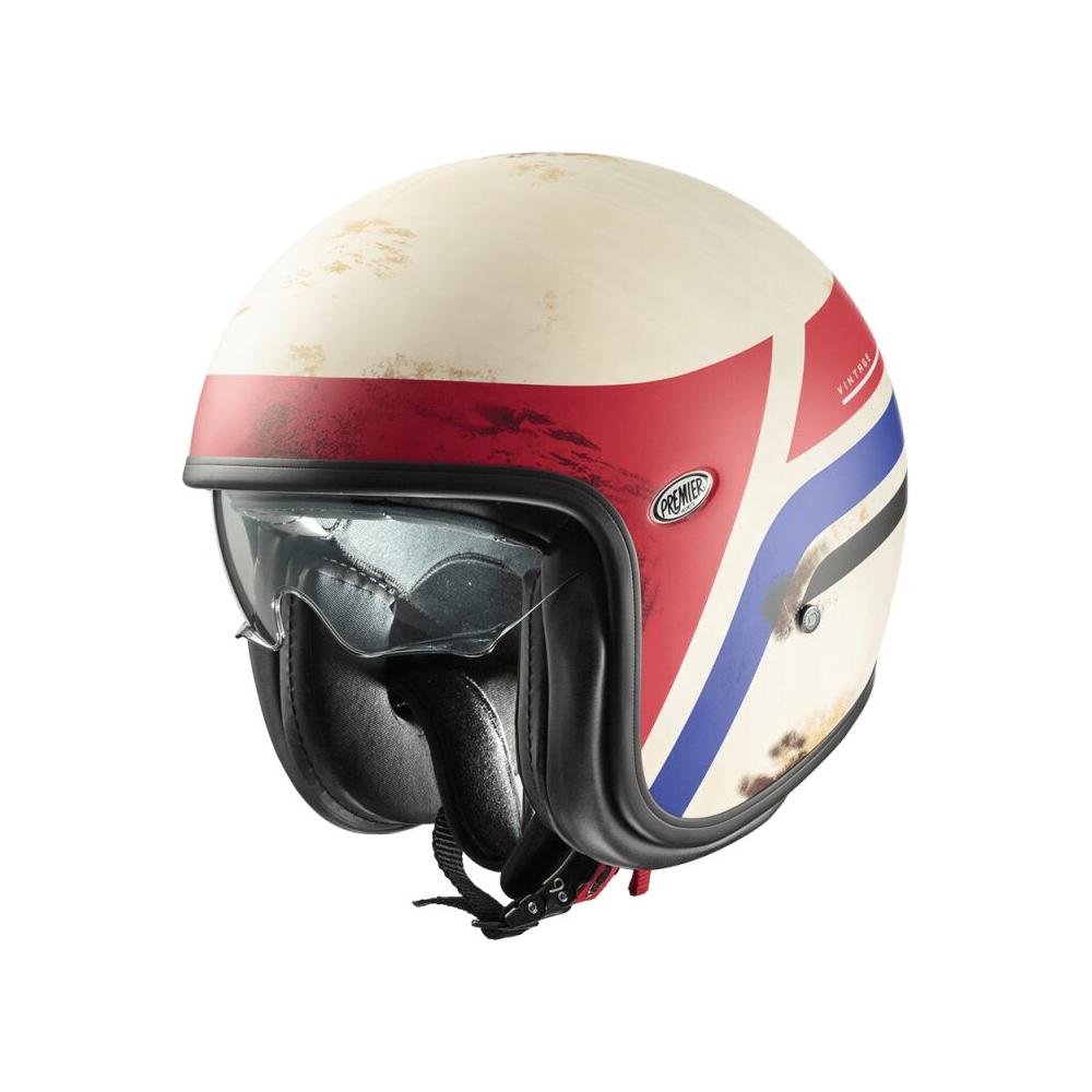 Premier Vintage K 8 Open Face Helmet White / Red / Blue FREE 1 YEAR Returns, FREE UK Delivery | ThrottleChimp