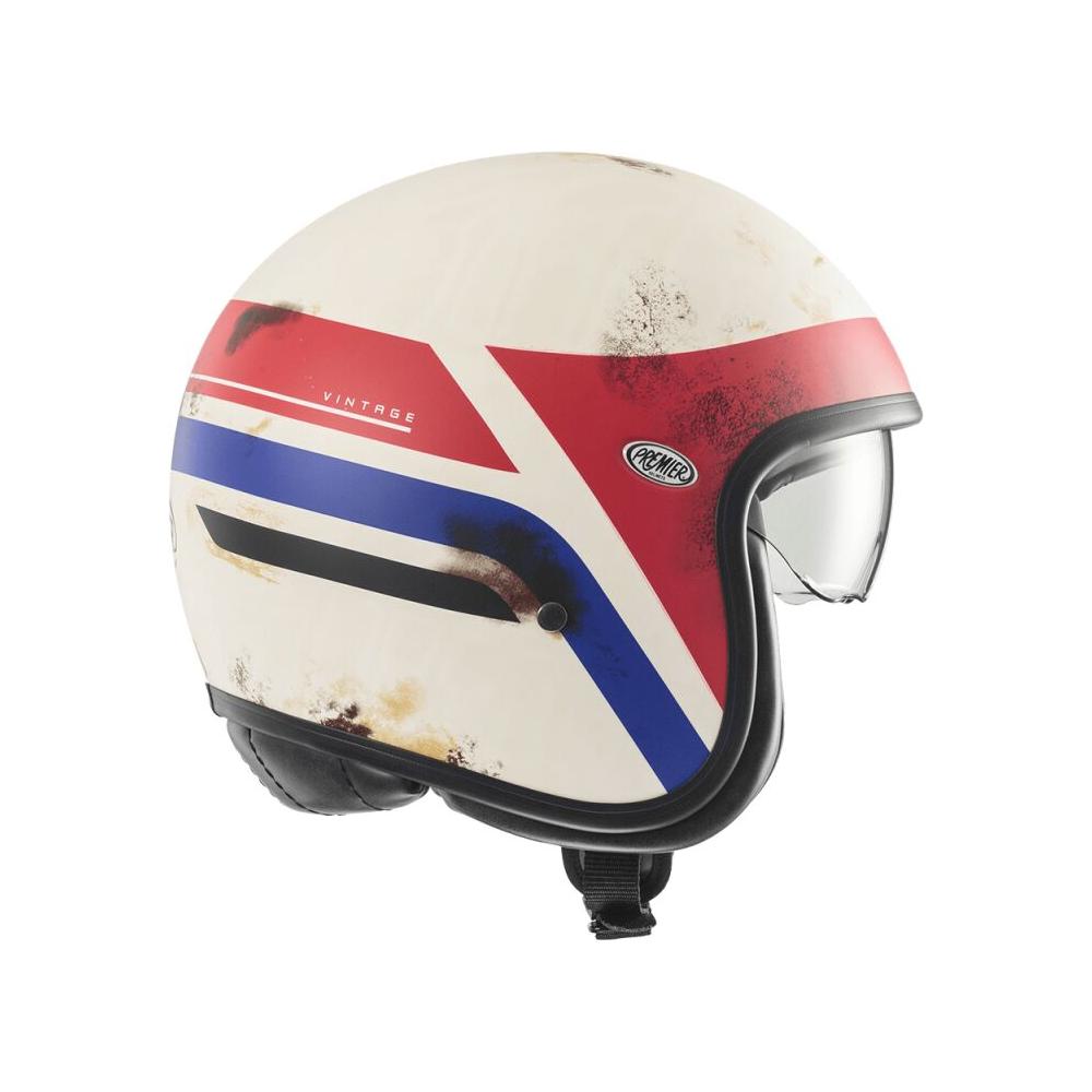 Premier Vintage K 8 Open Face Helmet White / Red / Blue FREE 1 YEAR Returns, FREE UK Delivery | ThrottleChimp