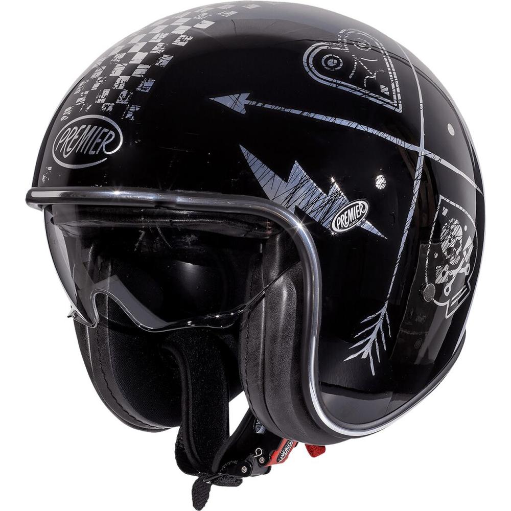 Premier Vintage NX Open Face Helmet Black / Blue / Chrome FREE 1 YEAR Returns, FREE UK Delivery | ThrottleChimp