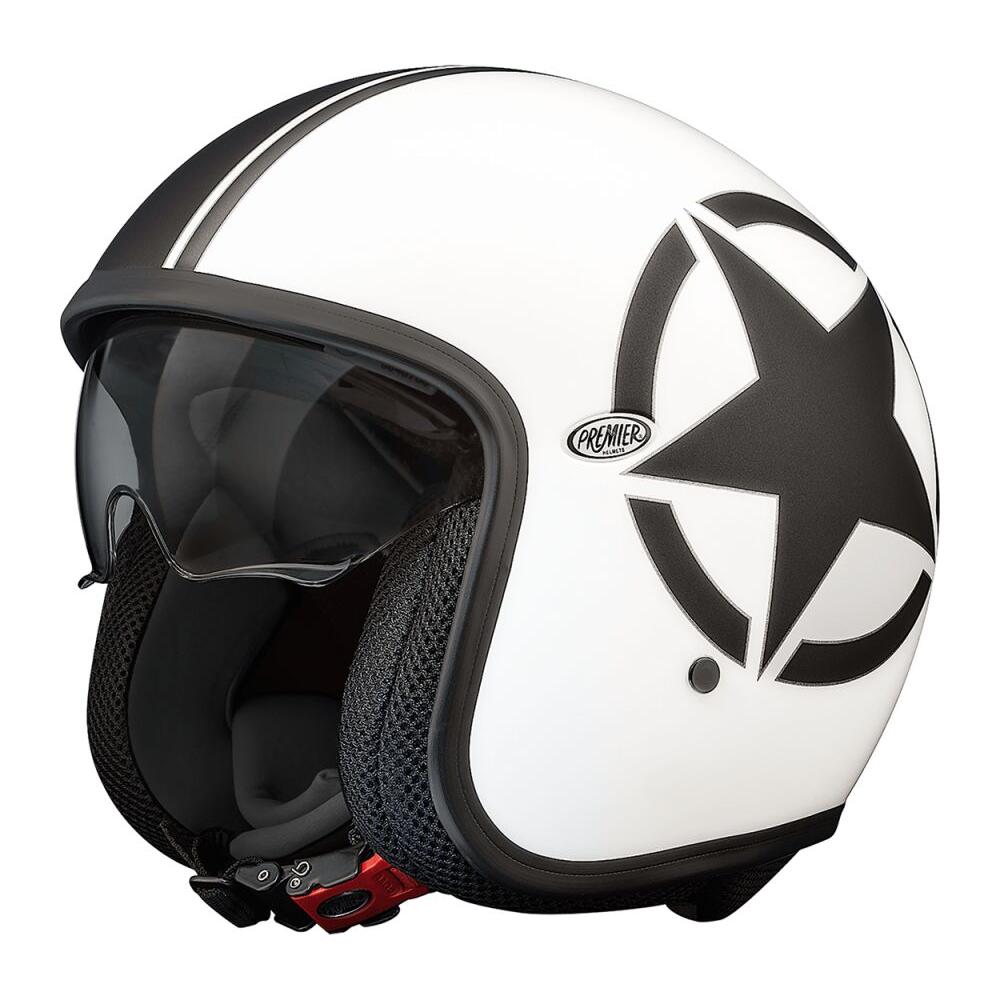 Premier Vintage Star SG 8 Open Face Helmet Black / White FREE 1 YEAR Returns, FREE UK Delivery | ThrottleChimp