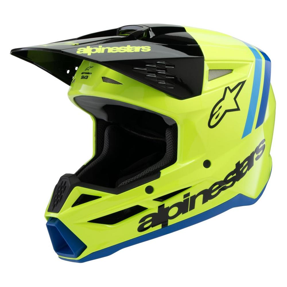 Alpinestars S-M3 Radium Youth MX Helmet Yellow / Black / Blue FREE 1 YEAR Returns, FREE UK Delivery | ThrottleChimp