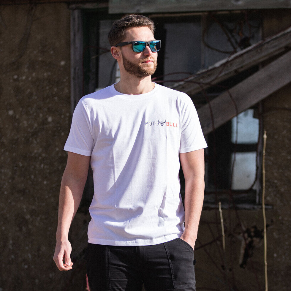 MotoBull Logo T-Shirt White FREE 1 YEAR Returns, FREE UK Delivery | ThrottleChimp