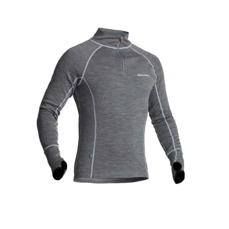 Halvarssons Warm Wool Polo Long Sleeves Base Layer Top Grey FREE 1 YEAR Returns, FREE UK Delivery | ThrottleChimp