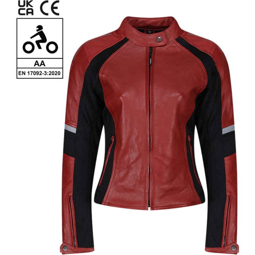 MotoGirl Fiona Ladies Leather Jacket Red FREE 1 YEAR Returns, FREE UK Delivery | ThrottleChimp
