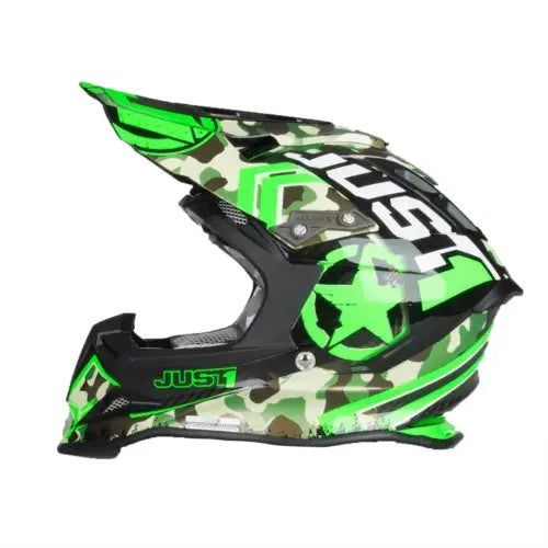Just1 J12 Carbon MX Helmet Kombat Green FREE 1 YEAR Returns, FREE UK Delivery | ThrottleChimp