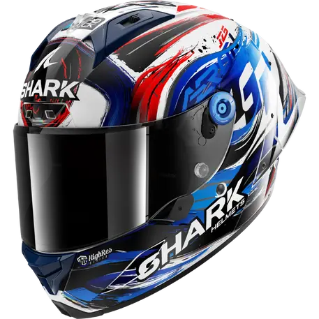 Shark Aeron-GP FIM Full Face Helmet Racing Zarco White / Black / Blue FREE 1 YEAR Returns, FREE UK Delivery | ThrottleChimp