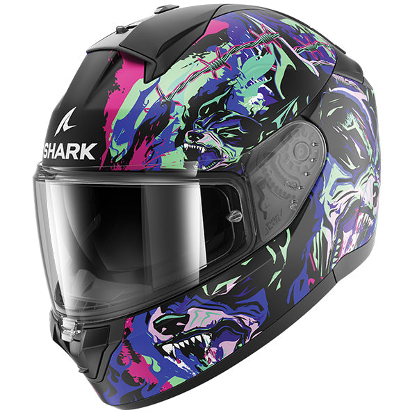 Shark Ridill 2 Full Face Helmet Raging Beast Black / Violet / Green FREE 1 YEAR Returns, FREE UK Delivery | ThrottleChimp