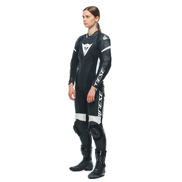 Dainese Grobnik Ladies One Piece Perforated Leather Suit Black / Black / White FREE 1 YEAR Returns, FREE UK Delivery | ThrottleChimp