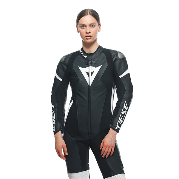 Dainese Grobnik Ladies One Piece Perforated Leather Suit Black / Black / White FREE 1 YEAR Returns, FREE UK Delivery | ThrottleChimp