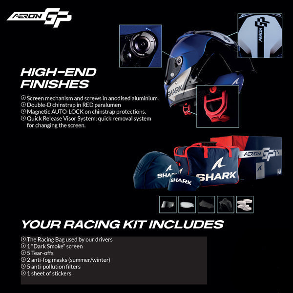 Shark Aeron-GP Full Face Helmet Blank SP White / Carbon / Black FREE 1 YEAR Returns, FREE UK Delivery | ThrottleChimp