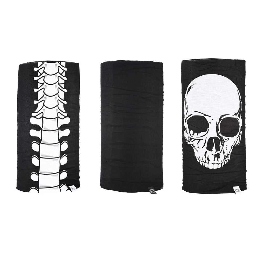 Oxford Skeleton Comfy Multifunctional Head & Neckwear Black / White - Pack Of 3 FREE 1 YEAR Returns, FREE UK Delivery | ThrottleChimp