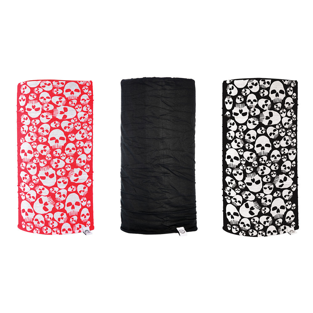Oxford Comfy Neckwear Skulls Black / White / Red - Pack Of 3 FREE 1 YEAR Returns, FREE UK Delivery | ThrottleChimp