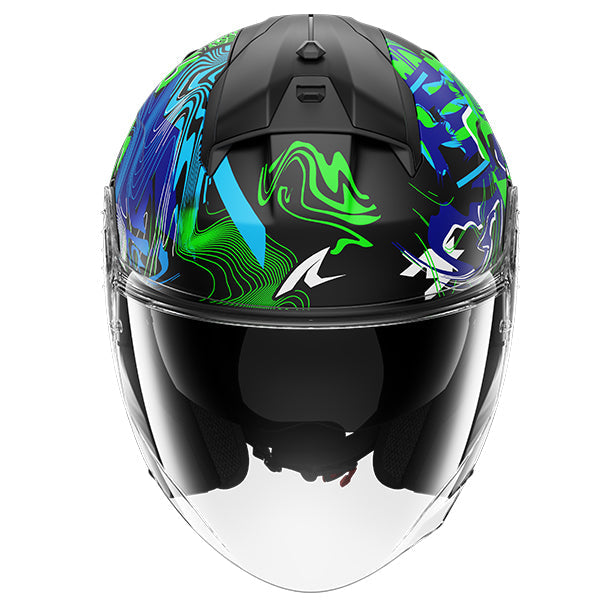 Shark Skwal Jet Open Face Helmet Pranz Black / Green / Blue FREE 1 YEAR Returns, FREE UK Delivery | ThrottleChimp