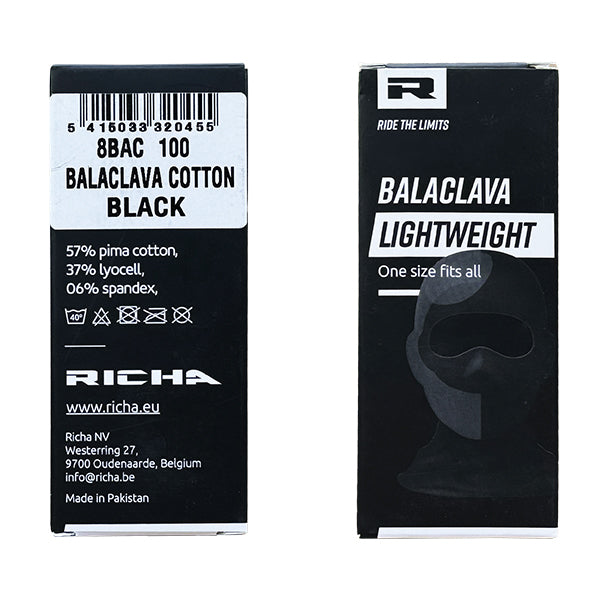 Richa Cotton Balaclava Black FREE 1 YEAR Returns, FREE UK Delivery | ThrottleChimp