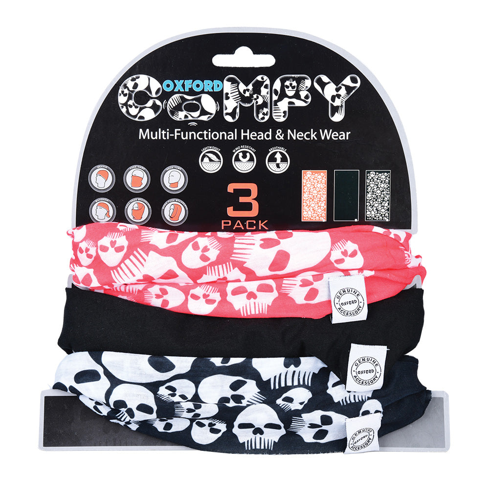 Oxford Comfy Neckwear Skulls Black / White / Red - Pack Of 3 FREE 1 YEAR Returns, FREE UK Delivery | ThrottleChimp