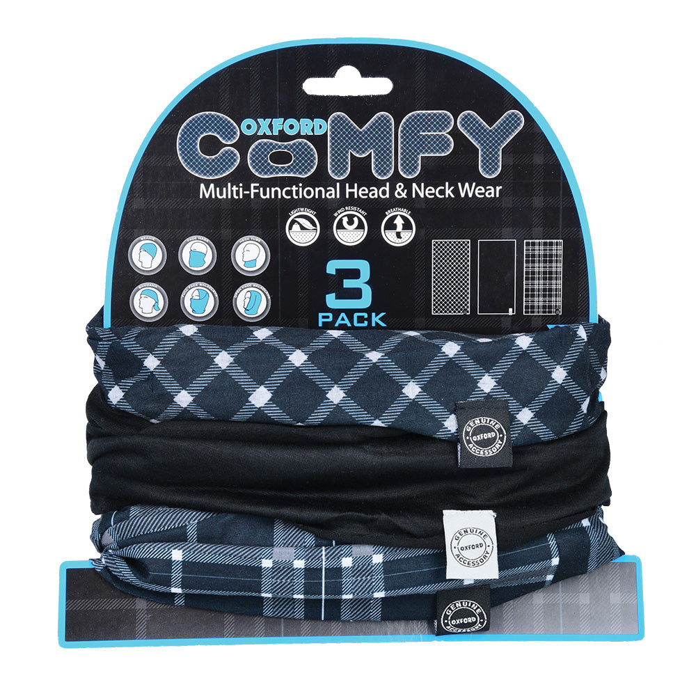 Oxford Comfy Neck Warmer Black / White / Tartan - Pack Of 3 FREE 1 YEAR Returns, FREE UK Delivery | ThrottleChimp