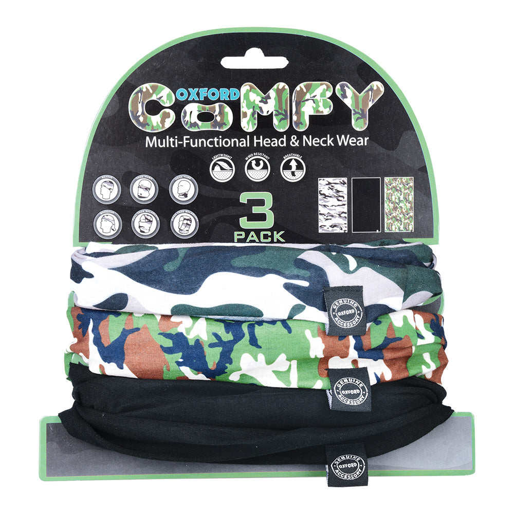 Oxford Comfy Head & Neckwear Camo - Pack Of 3 FREE 1 YEAR Returns, FREE UK Delivery | ThrottleChimp