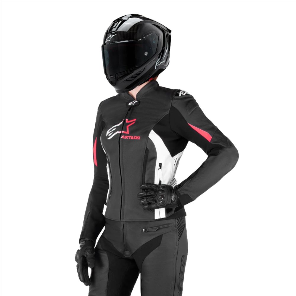 Alpinestars Stella GP Plus V4 Ladies Leather Jacket Black / White / Diva Pink FREE 1 YEAR Returns, FREE UK Delivery | ThrottleChimp