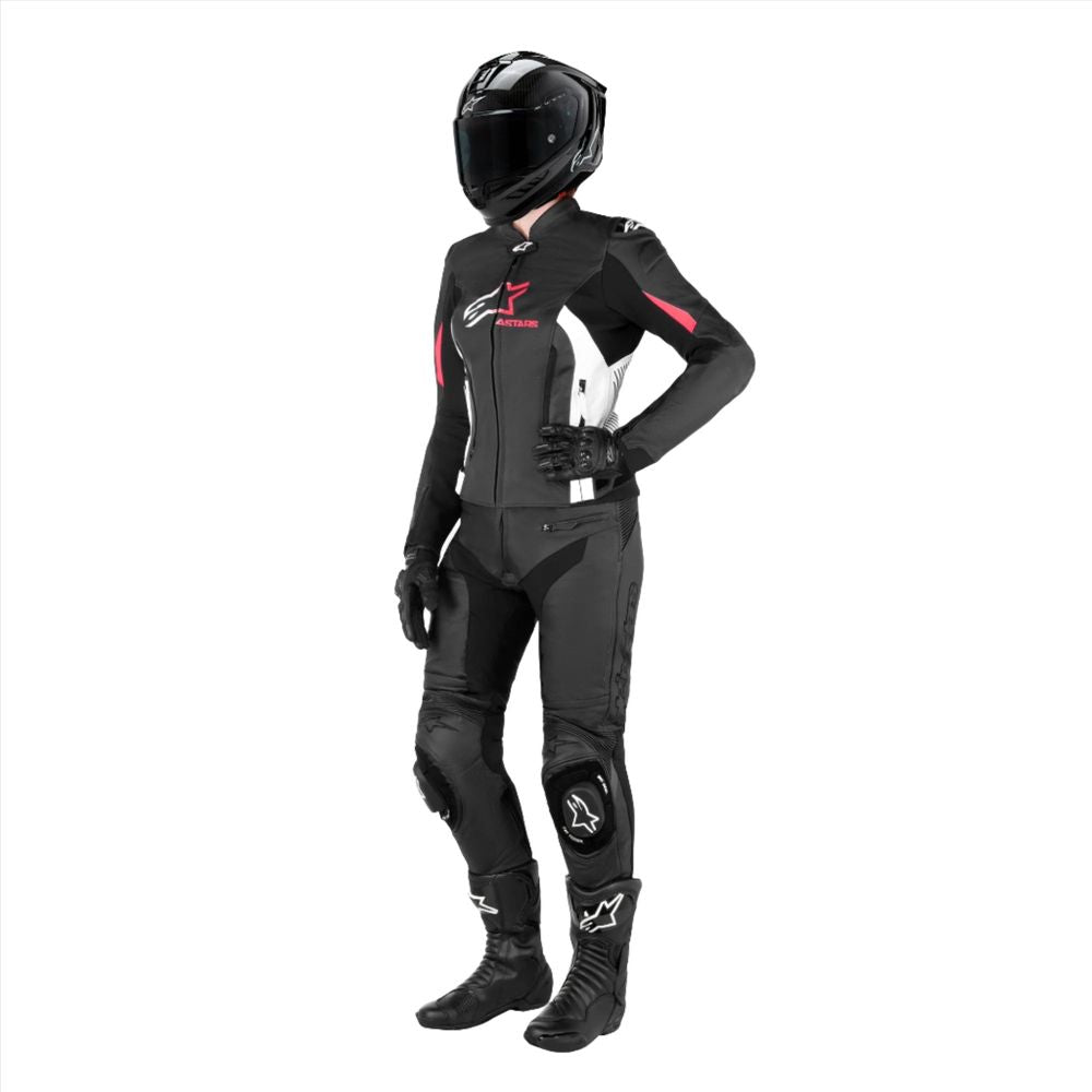 Alpinestars Stella GP Plus V4 Ladies Leather Jacket Black / White / Diva Pink FREE 1 YEAR Returns, FREE UK Delivery | ThrottleChimp