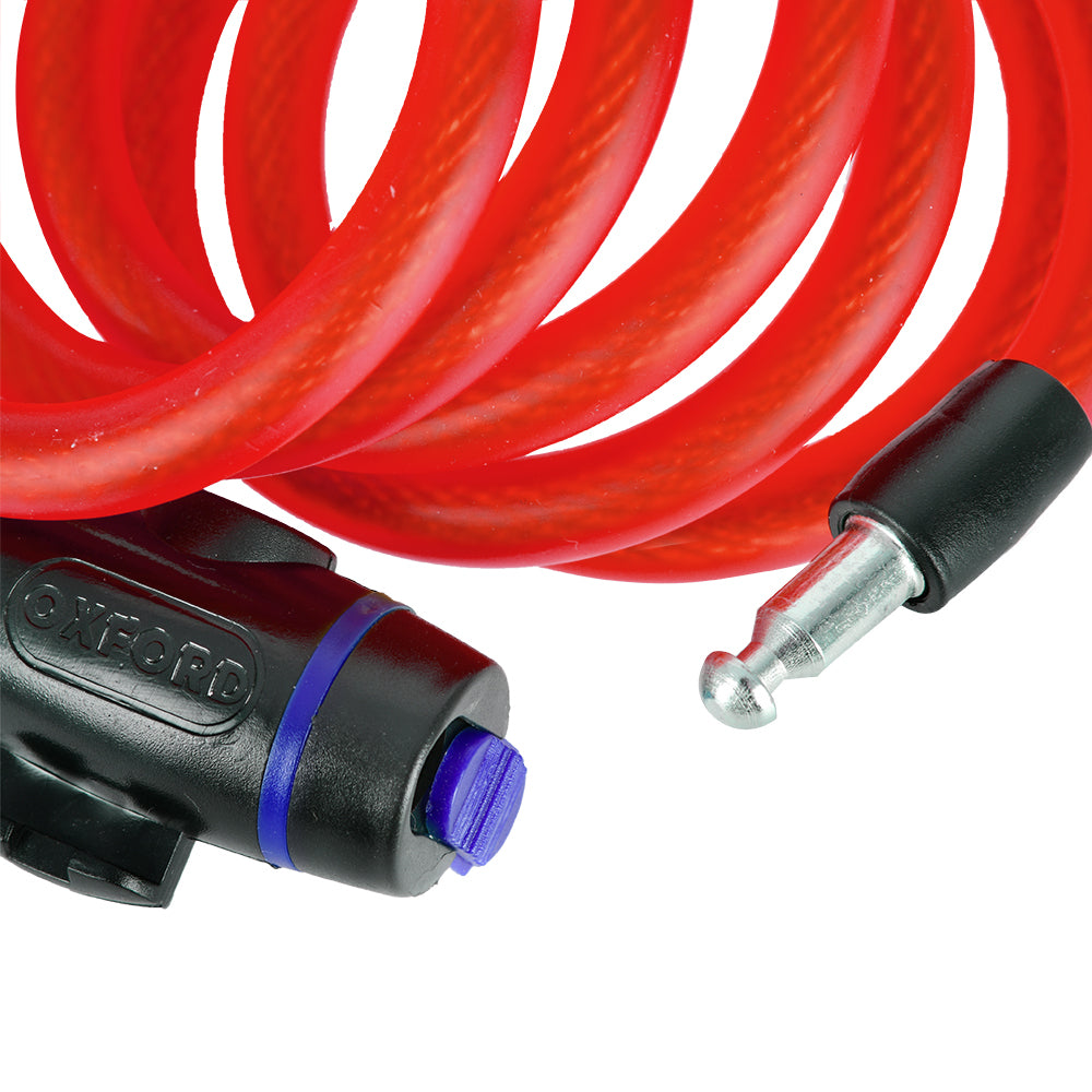Oxford Cable Lock Red - 1.8m x 12mm FREE 1 YEAR Returns, FREE UK Delivery | ThrottleChimp