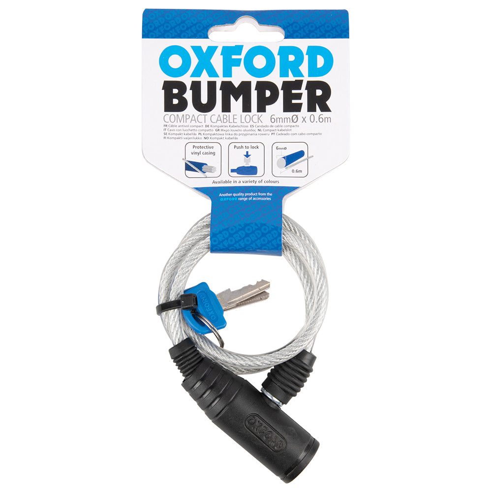 Oxford Bumper Cable Lock Clear - 600 mm x 6 mm FREE 1 YEAR Returns, FREE UK Delivery | ThrottleChimp