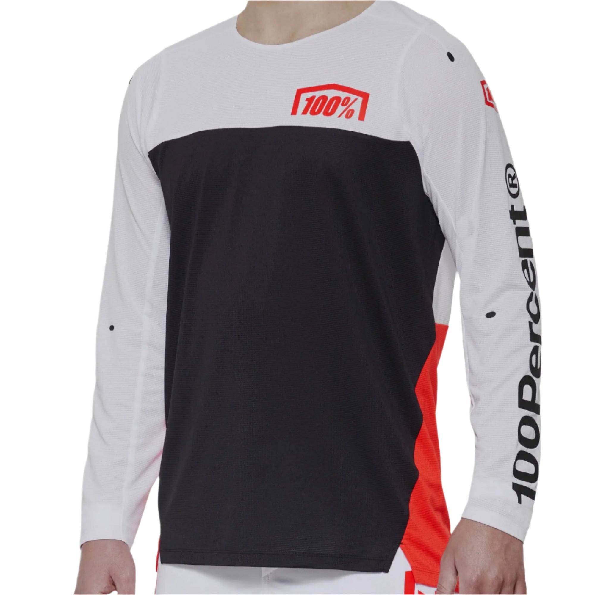 100% R-Core X Long Sleeves Cycle Jersey White / Red - FREE 1 YEAR Returns, FREE UK Shipping | ThrottleChimp