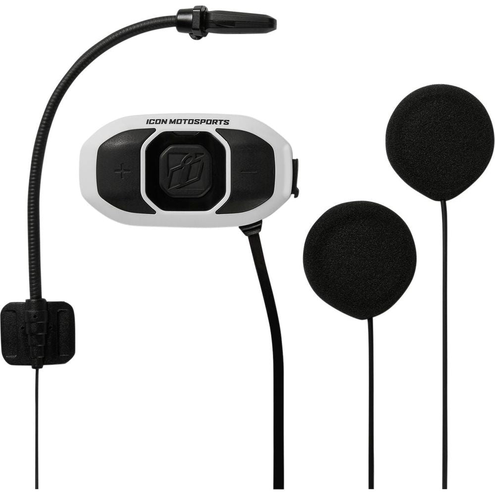 Icon RAU Communicator Helmet Headset Intercom System Black / White FREE 1 YEAR Returns, FREE UK Delivery | ThrottleChimp
