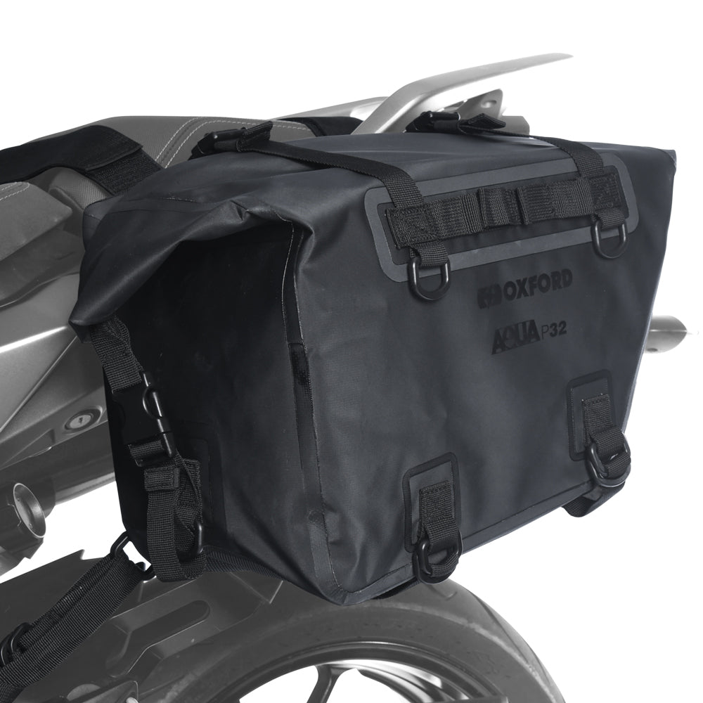 Oxford Aqua P32 Pannier Bag Black - 32 Litres FREE 1 YEAR Returns, FREE UK Delivery | ThrottleChimp