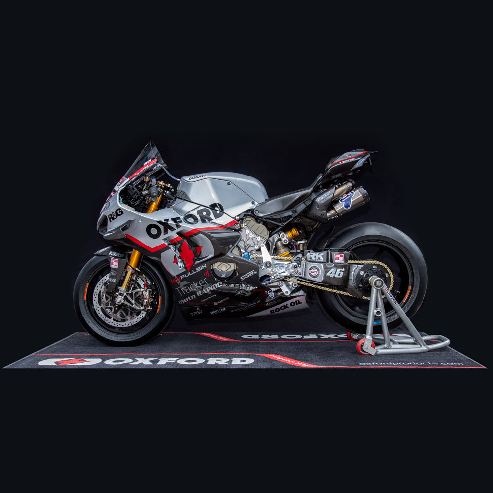 Oxford Racing Workshop Mat Black With Oxford Logo - 200cm x 100cm FREE 1 YEAR Returns, FREE UK Delivery | ThrottleChimp