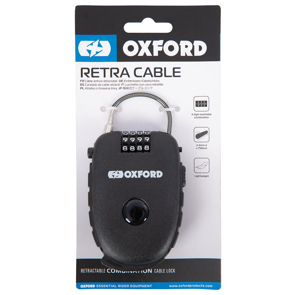 Oxford Retra Lock Cable Black - 75cm FREE 1 YEAR Returns, FREE UK Delivery | ThrottleChimp