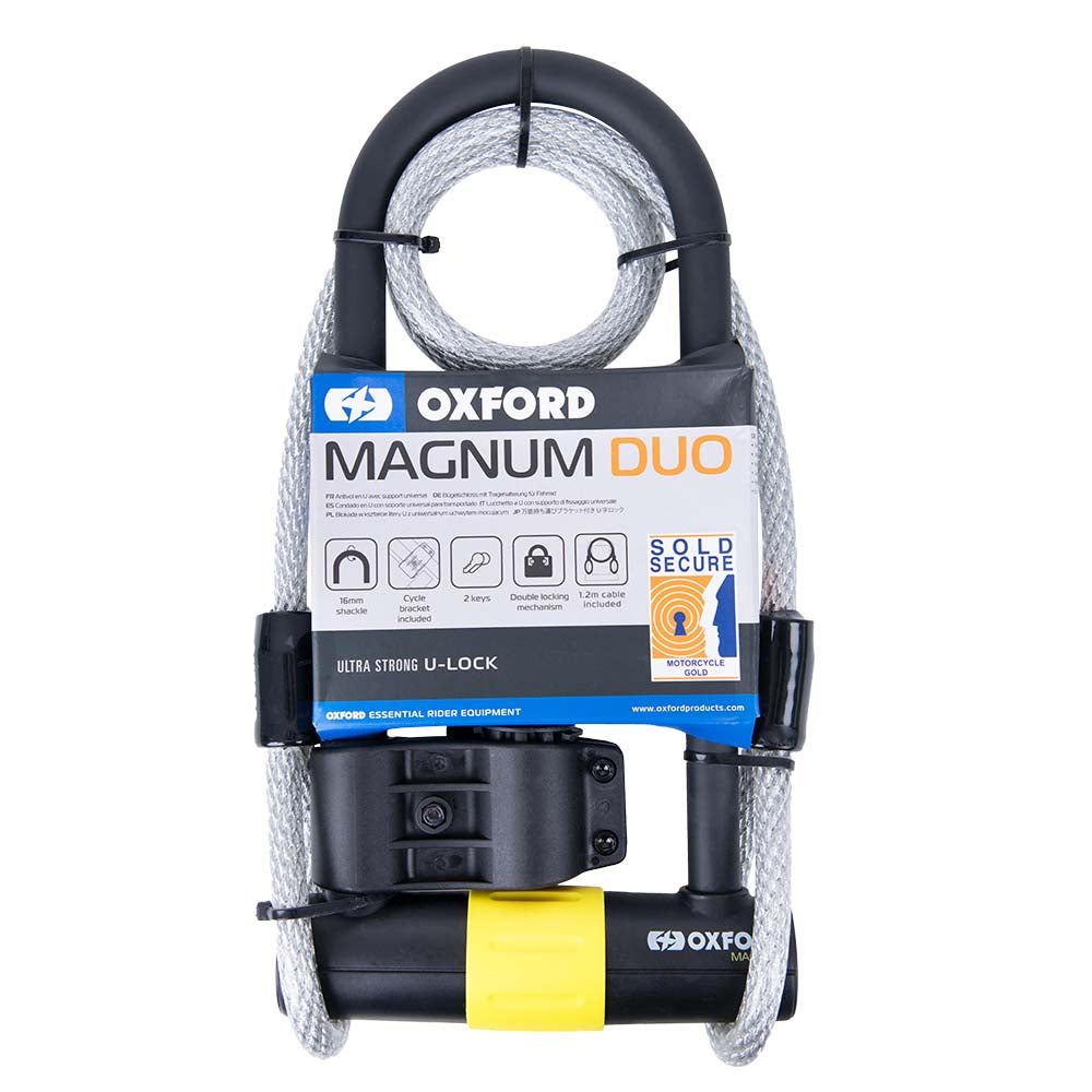 Oxford Magnum Duo U-Lock With Bracket & Cable Black / Yellow - 170 x 315mm FREE 1 YEAR Returns, FREE UK Delivery | ThrottleChimp