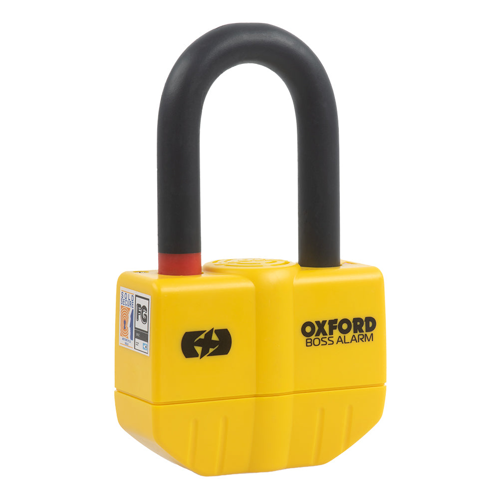 Oxford Boss Alarm Disc Lock Yellow - 14 mm FREE 1 YEAR Returns, FREE UK Delivery | ThrottleChimp