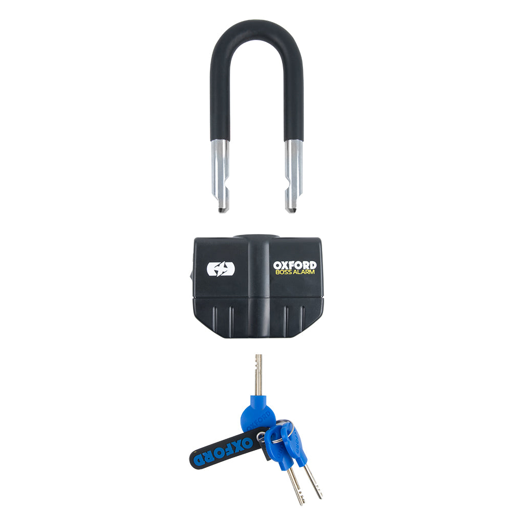 Oxford Boss Alarm Padlock / Disc Lock Black - 16mm FREE 1 YEAR Returns, FREE UK Delivery | ThrottleChimp