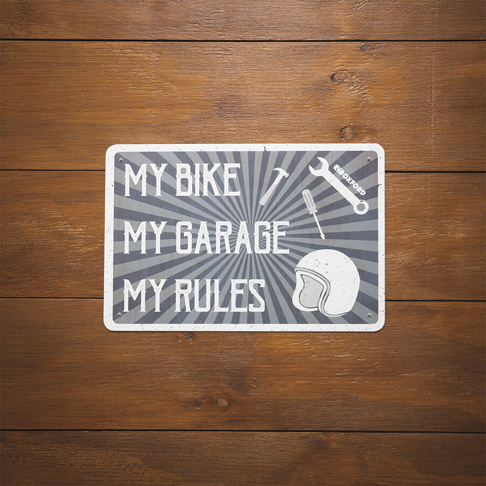 Oxford My Rules Garage Metal Sign - 30cm x 20cm x 0.25mm FREE 1 YEAR Returns, FREE UK Delivery | ThrottleChimp