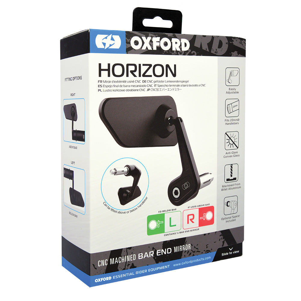 Oxford Horizon Bar End Left Mirror Black FREE 1 YEAR Returns, FREE UK Delivery | ThrottleChimp