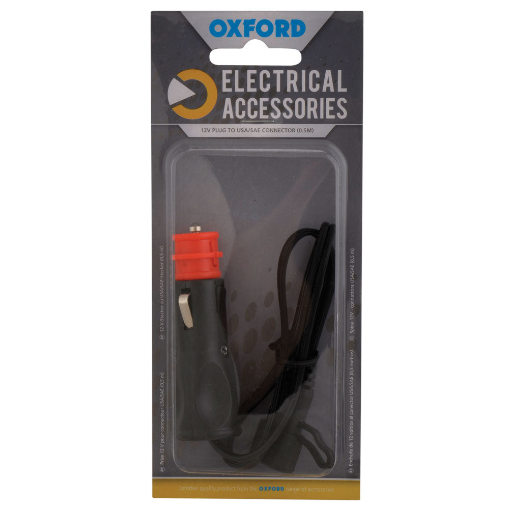 Oxford 12V Plug To USA / SAE Connector Black - 0.5m Lead FREE 1 YEAR Returns, FREE UK Delivery | ThrottleChimp