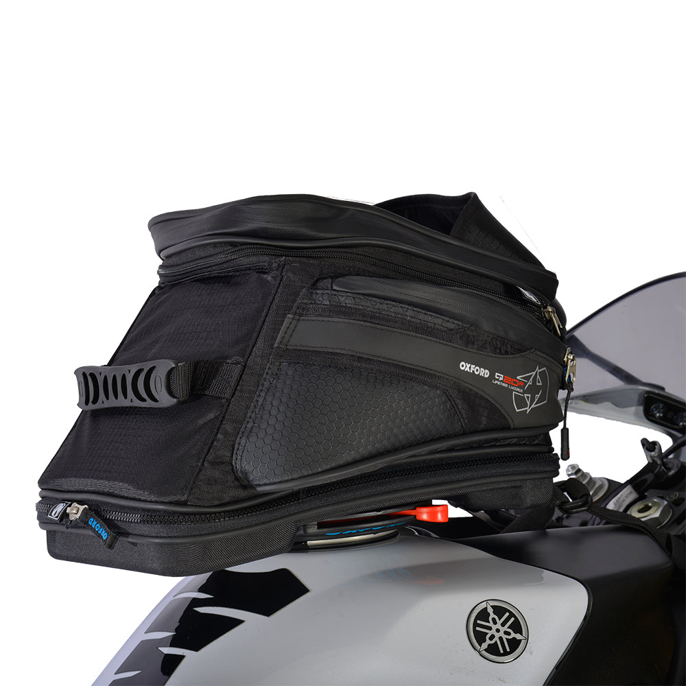 Oxford Q20R Quick Release Tank Bag Black - 20 Litres FREE 1 YEAR Returns, FREE UK Delivery | ThrottleChimp