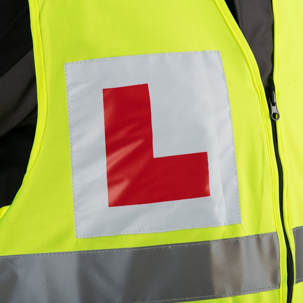 Oxford Bright Reflective Vest With Learner Rider L Plates Yellow FREE 1 YEAR Returns, FREE UK Delivery | ThrottleChimp