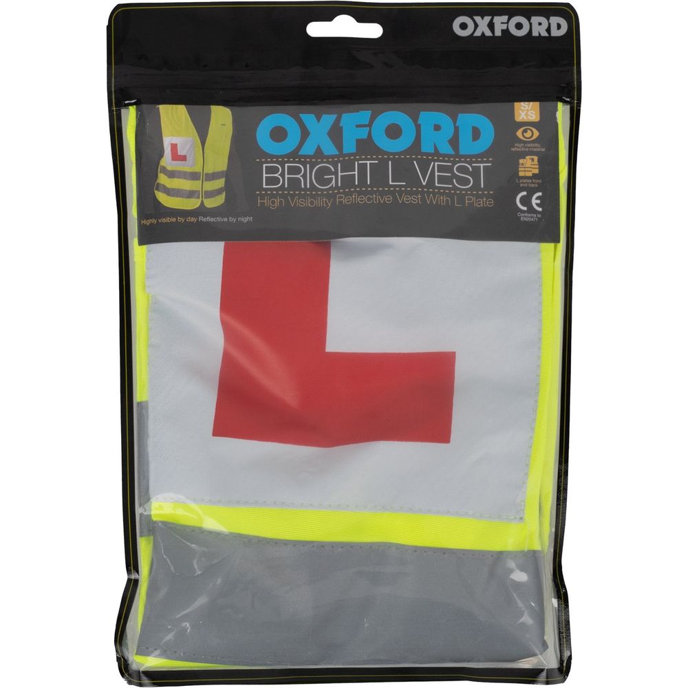 Oxford Bright Reflective Vest With Learner Rider L Plates Yellow FREE 1 YEAR Returns, FREE UK Delivery | ThrottleChimp